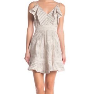 Love Sam Flutter Sleeve Striped Crochet Detail Dress